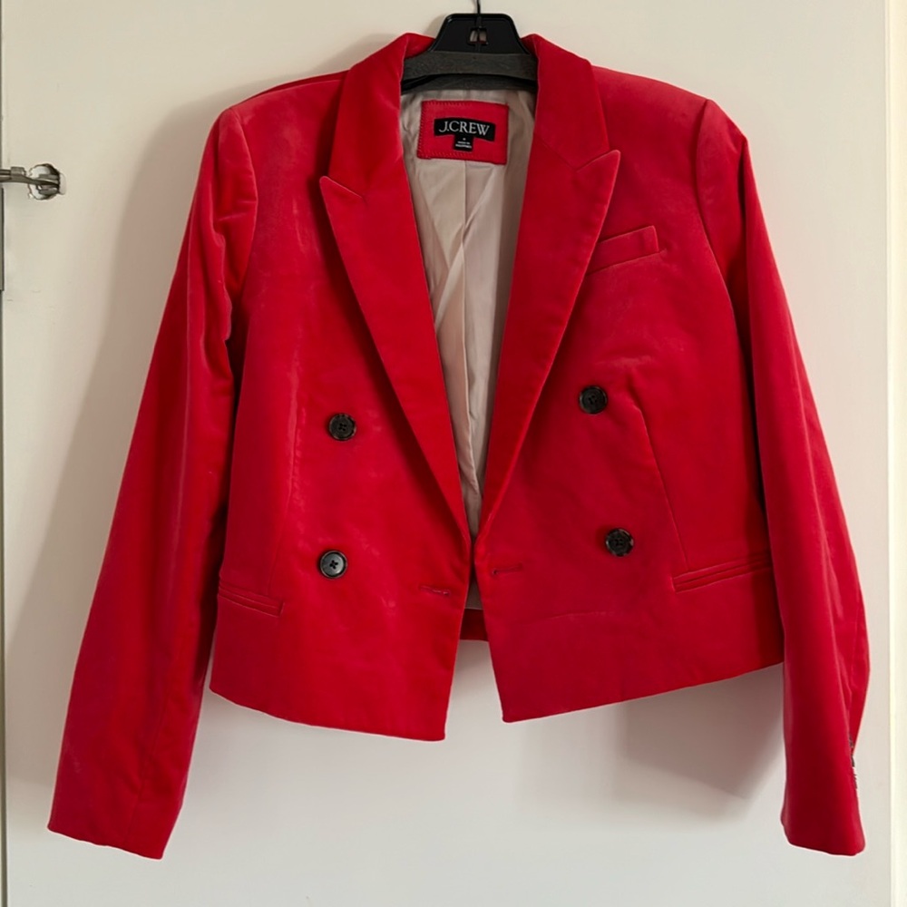 JCrew red velvet cropped blazer size 4